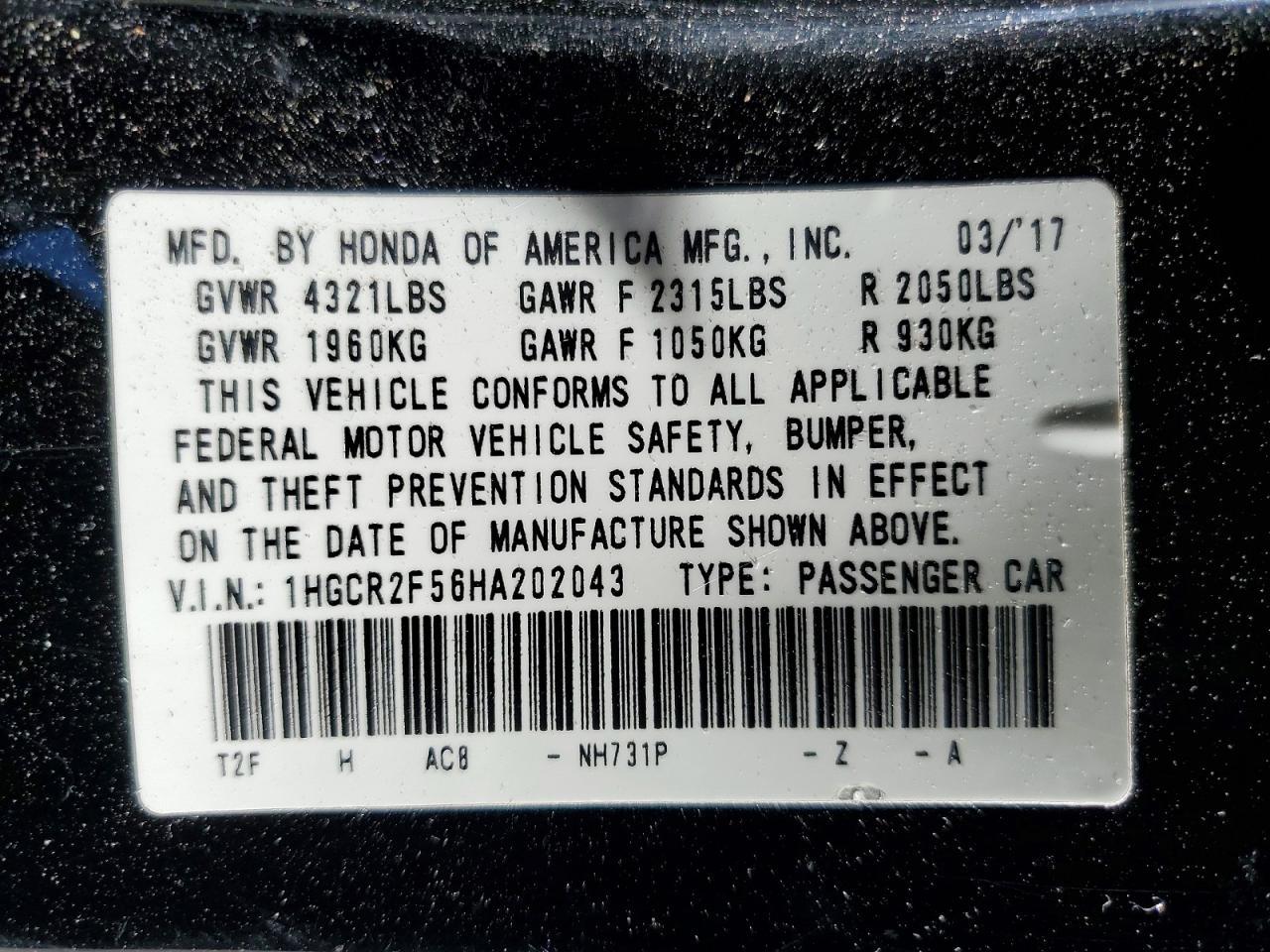 2017 HONDA ACCORD