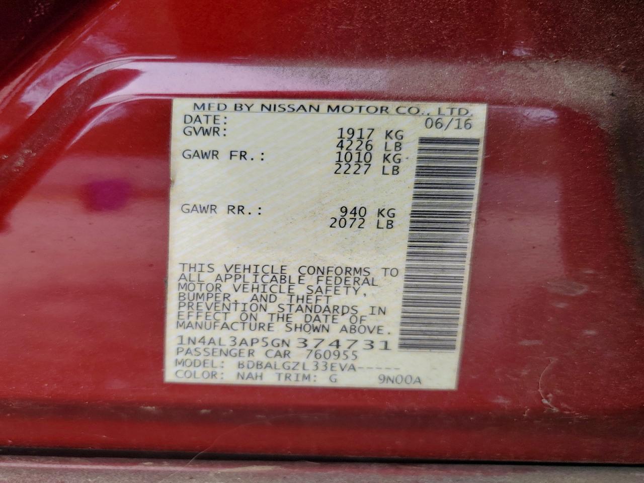 2016 NISSAN ALTIMA