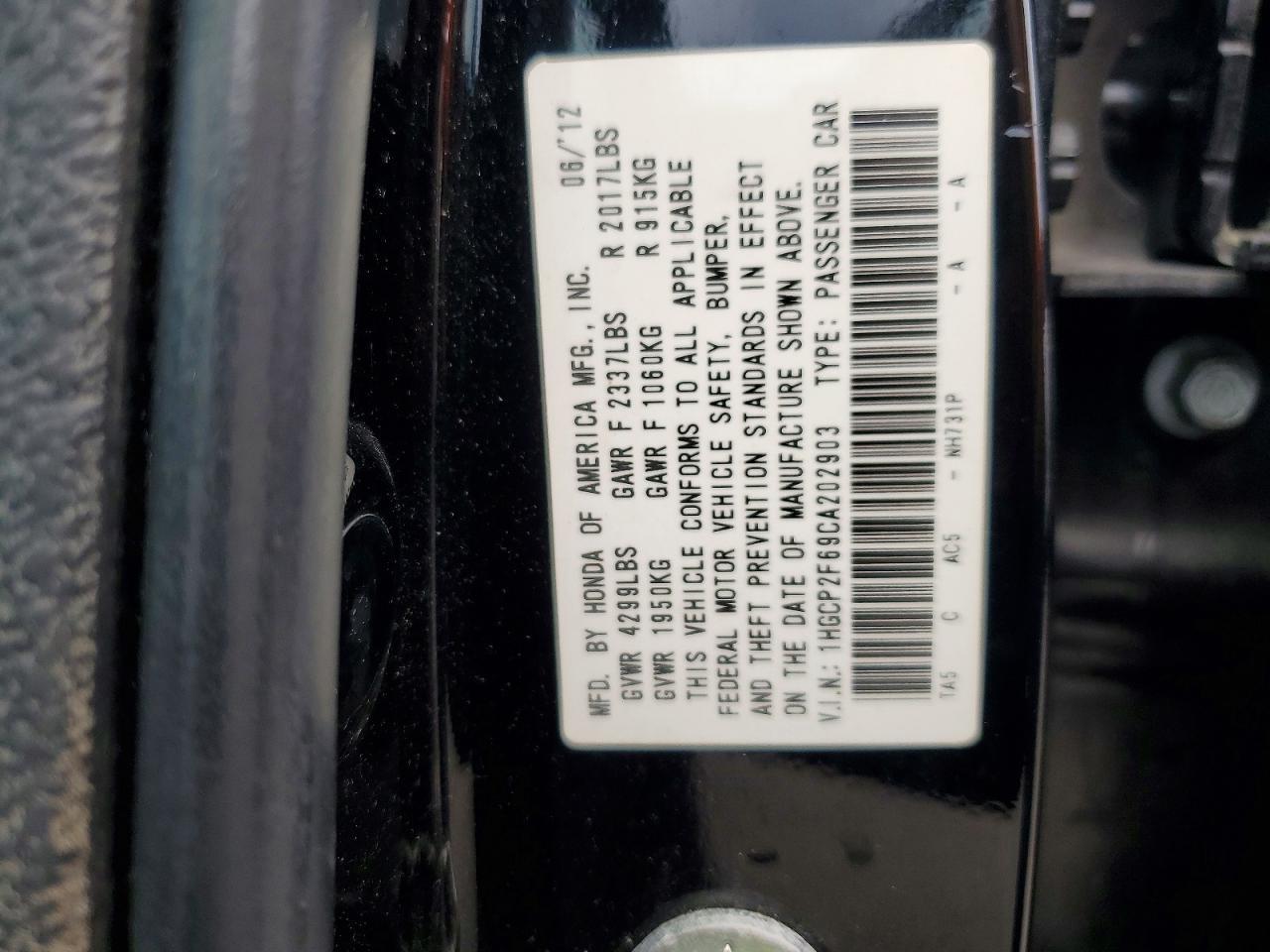 2012 HONDA ACCORD