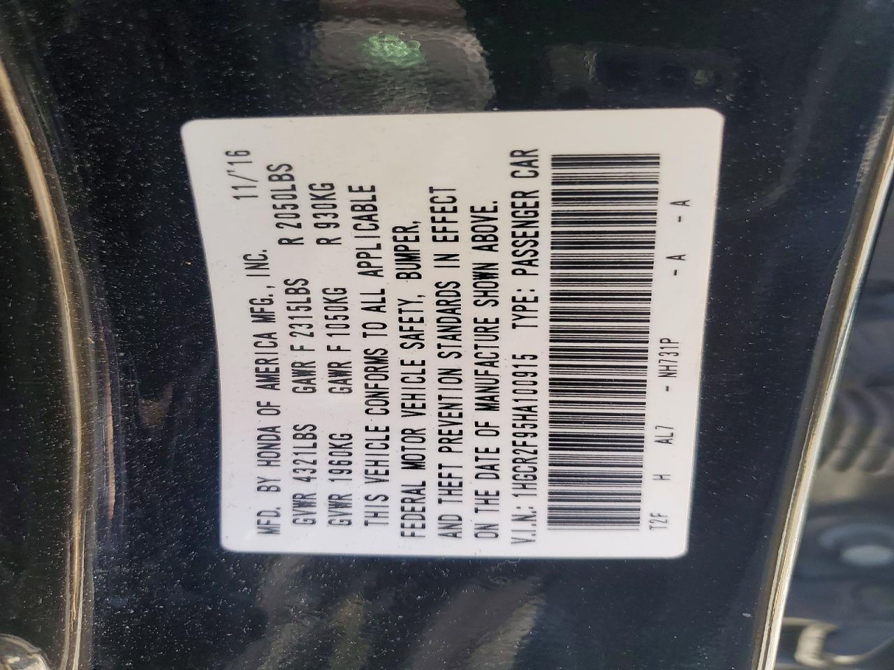 2017 HONDA ACCORD