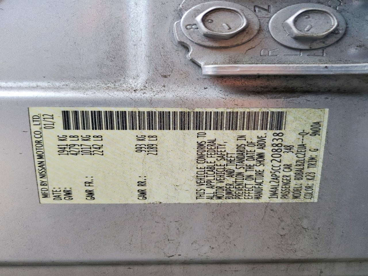 2012 NISSAN ALTIMA