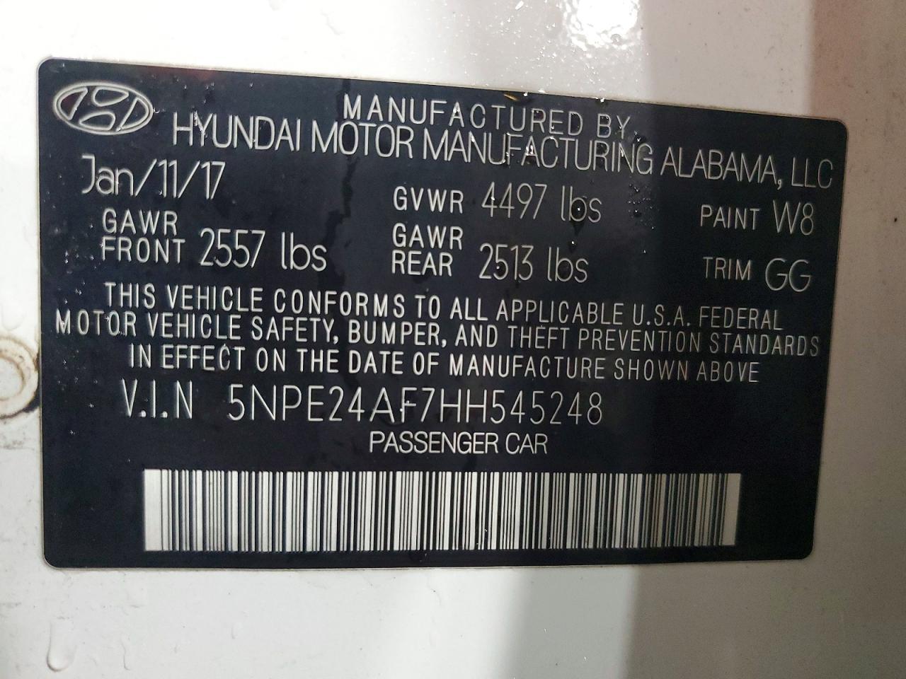 2017 HYUNDAI SONATA