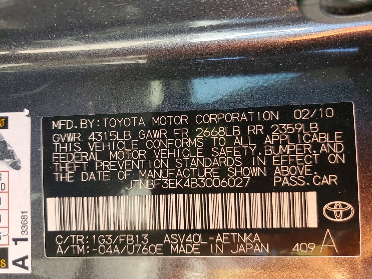 2011 TOYOTA CAMRY