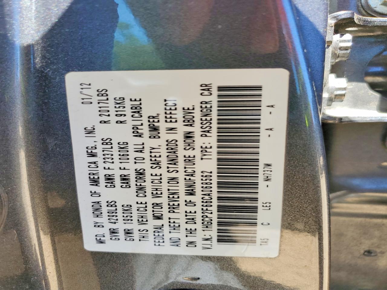 2012 HONDA ACCORD