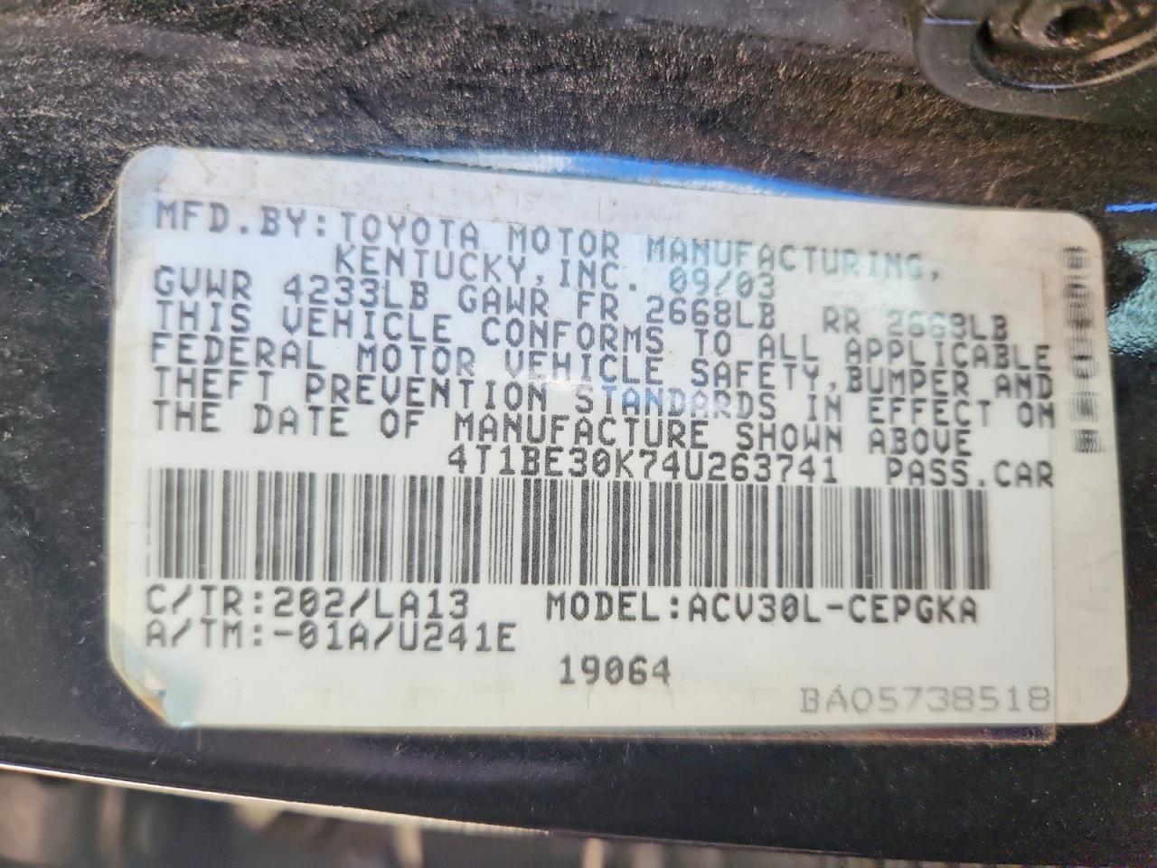 2004 TOYOTA CAMRY