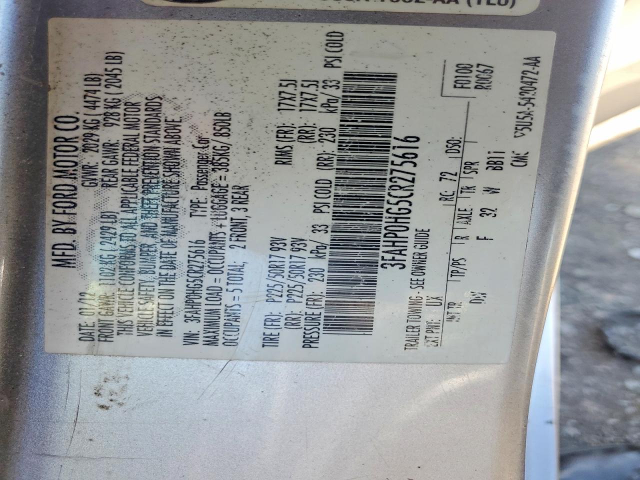 2012 FORD FUSION