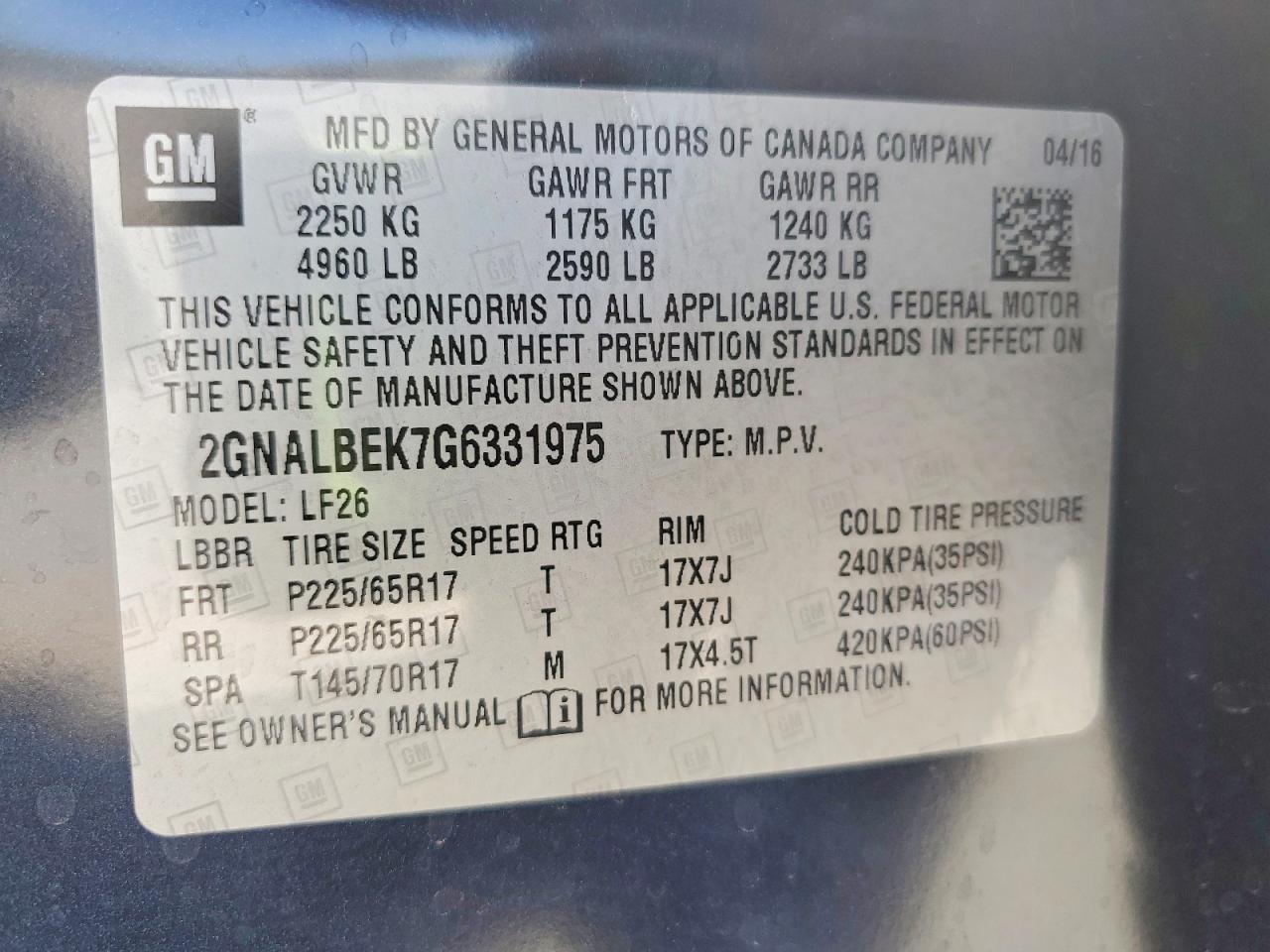 2016 CHEVROLET EQUINOX