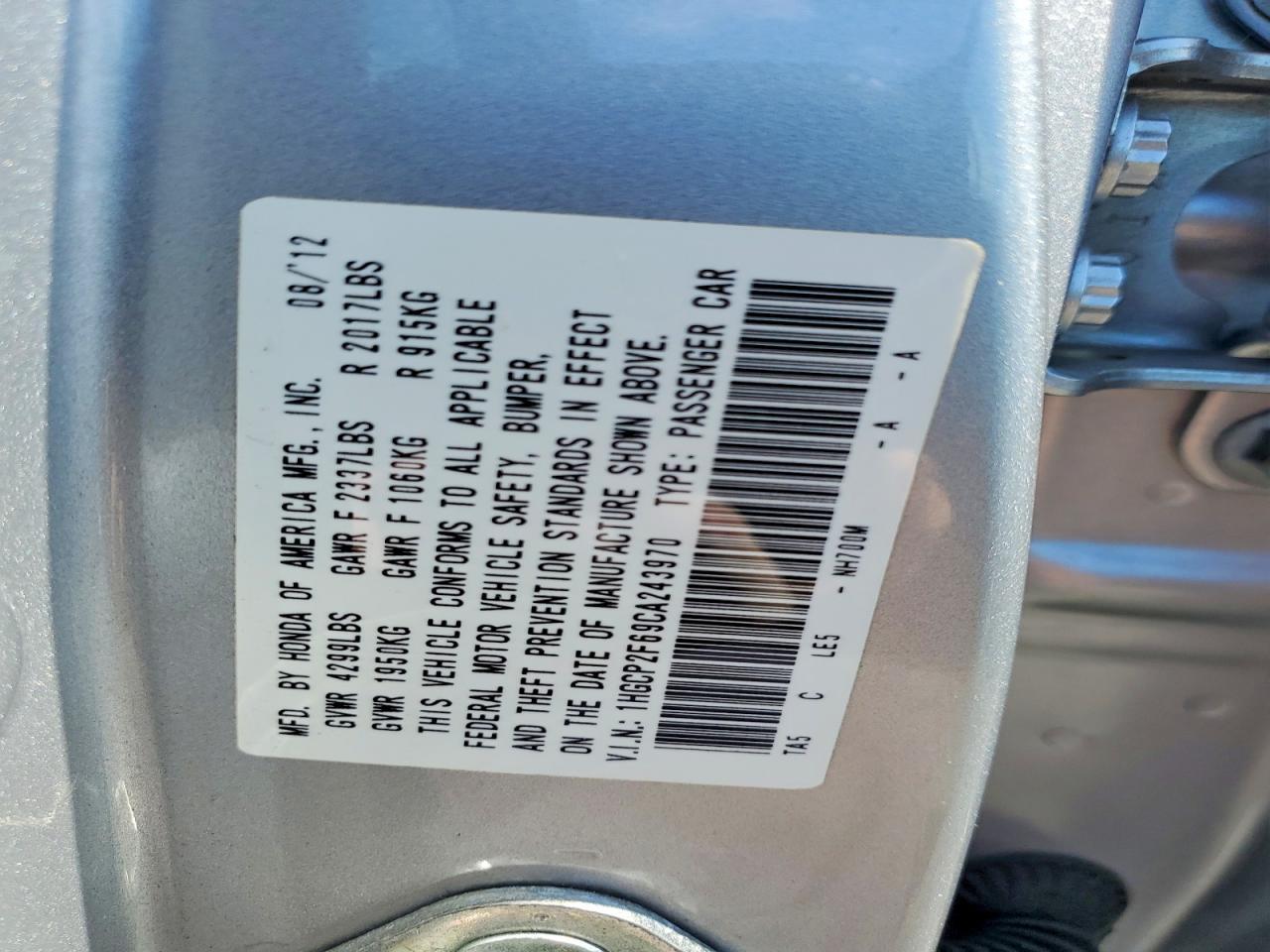 2012 HONDA ACCORD