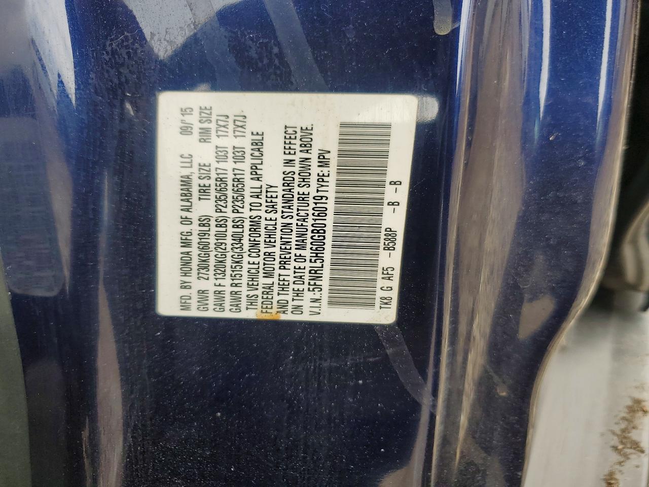 2016 HONDA ODYSSEY