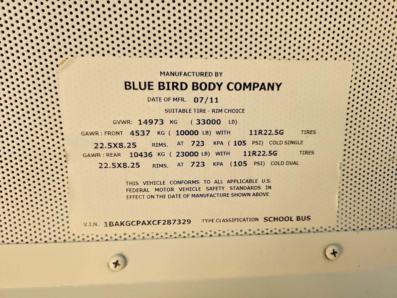 2012 BLUEBIRD Vision