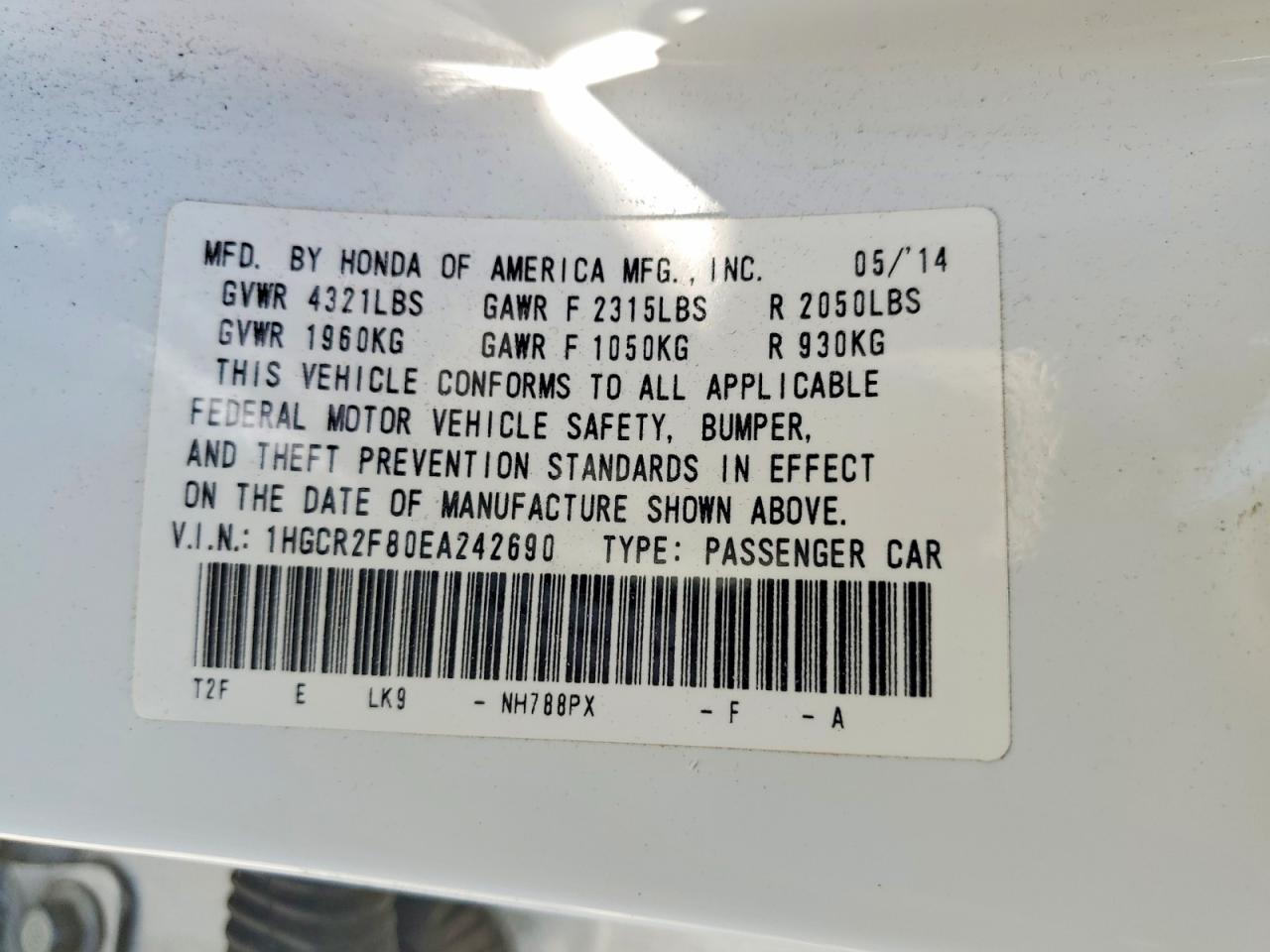 2014 HONDA ACCORD