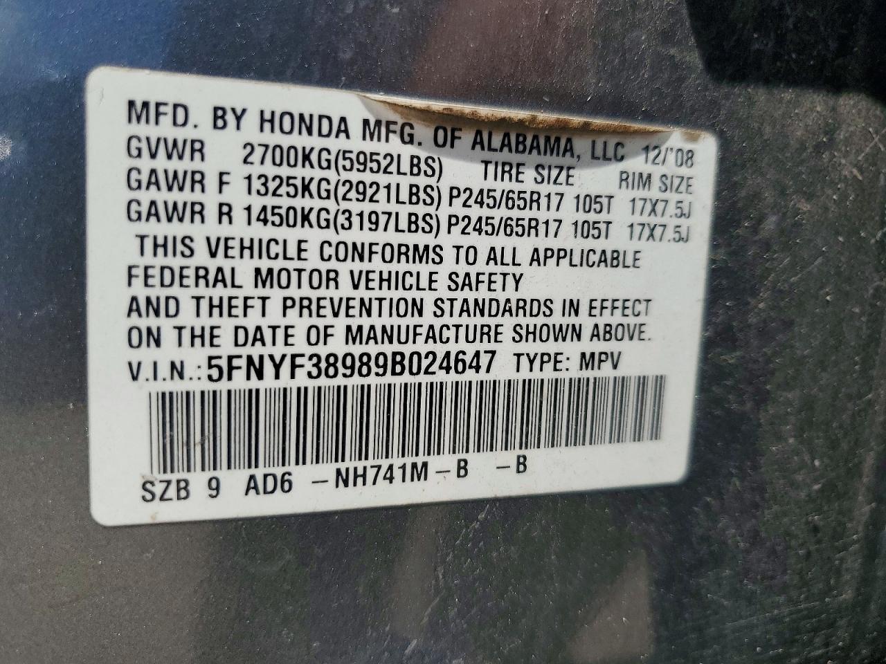 2009 HONDA PILOT