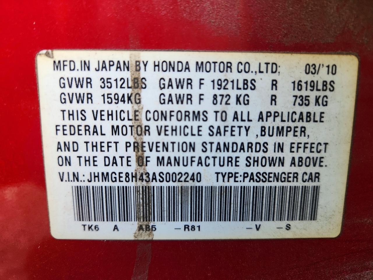 2010 HONDA FIT