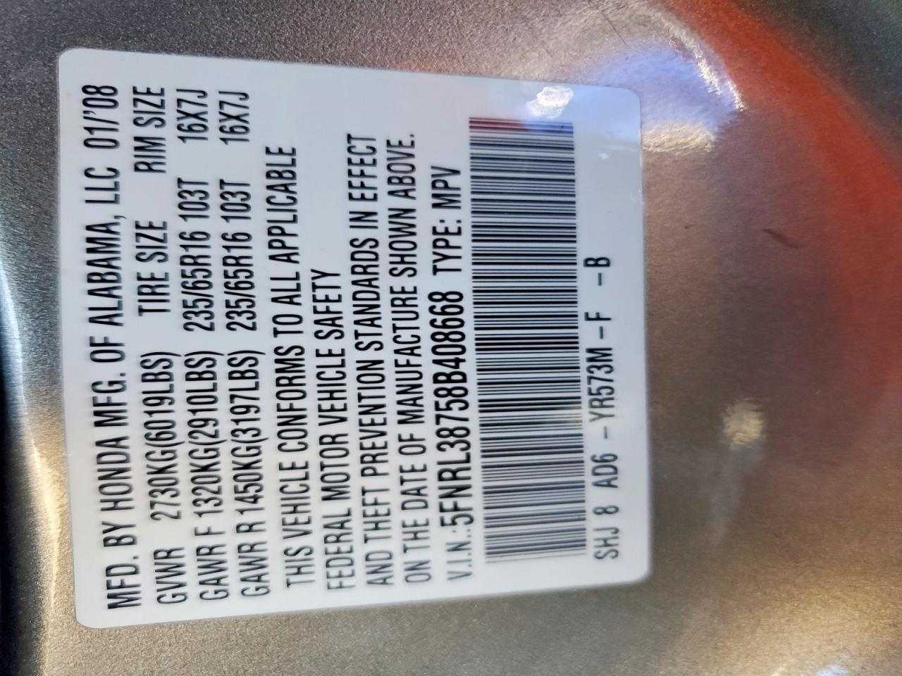 2008 HONDA ODYSSEY