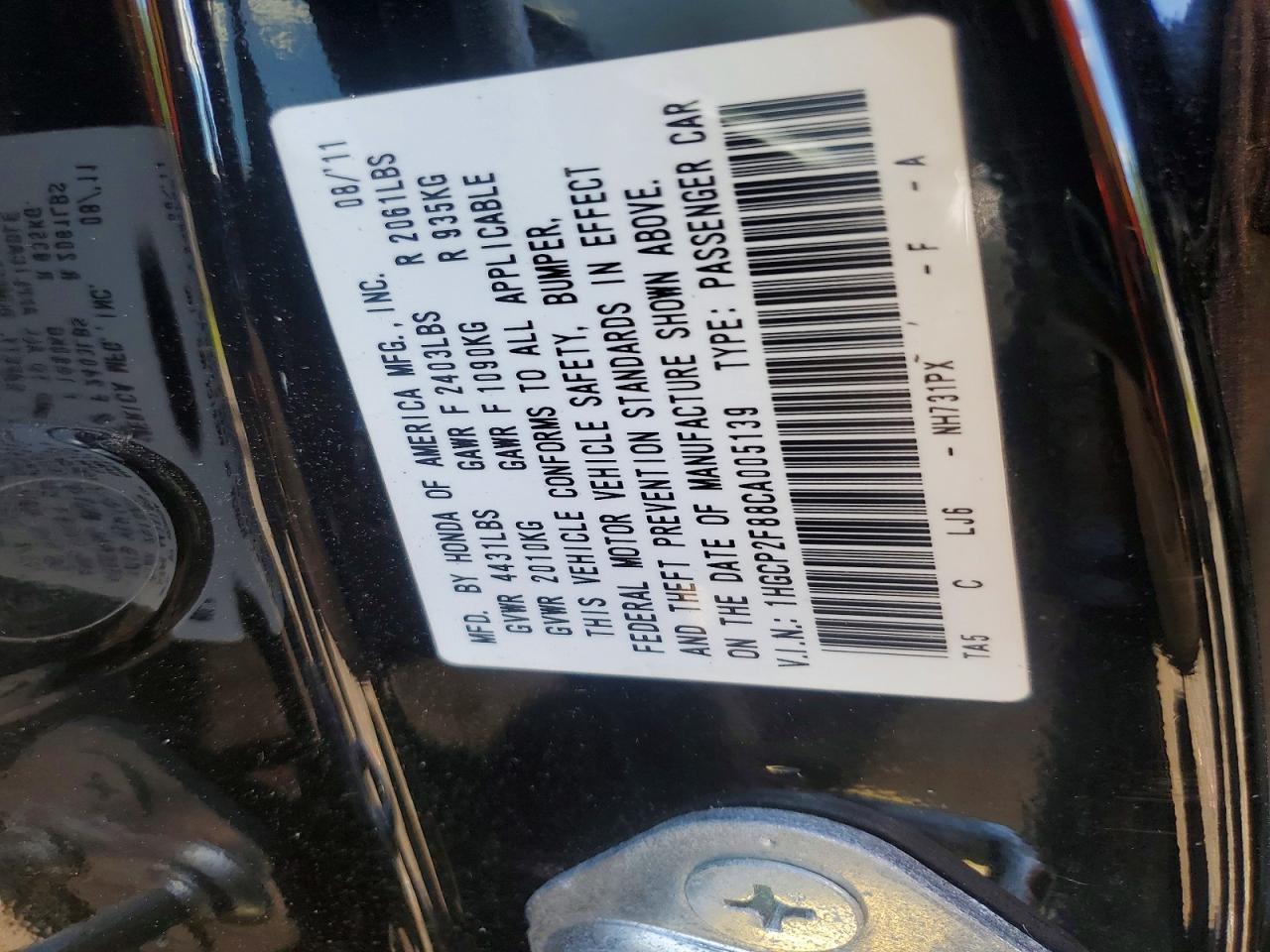 2012 HONDA ACCORD