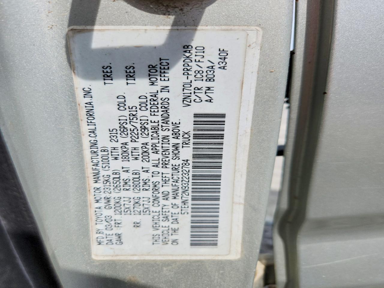 2003 TOYOTA TACOMA