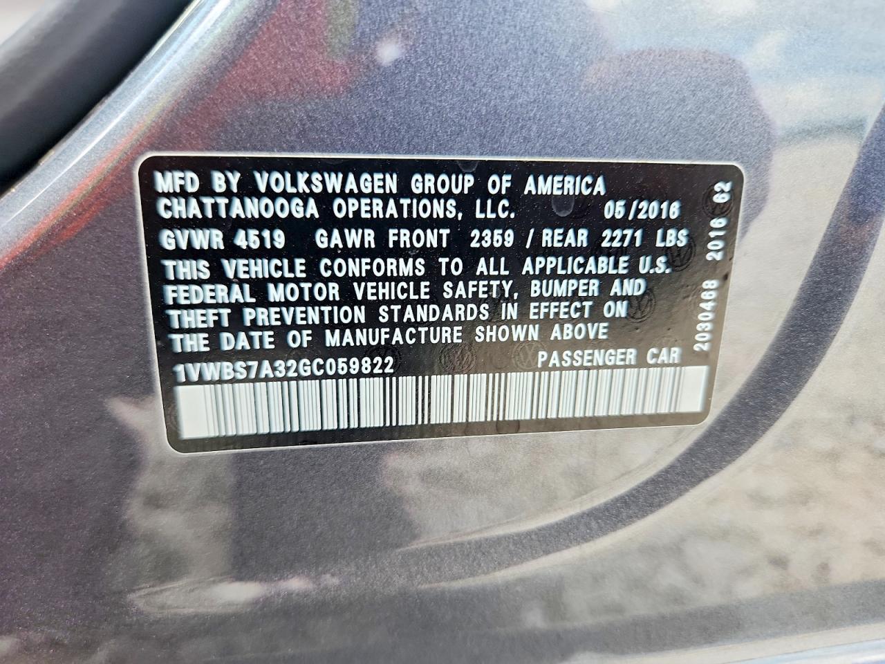 2016 VOLKSWAGEN Passat