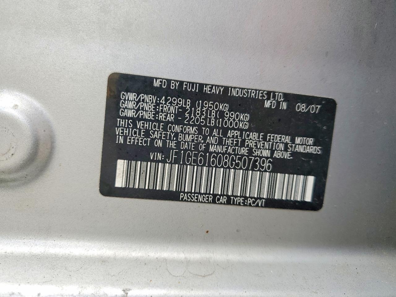 2008 SUBARU IMPREZA
