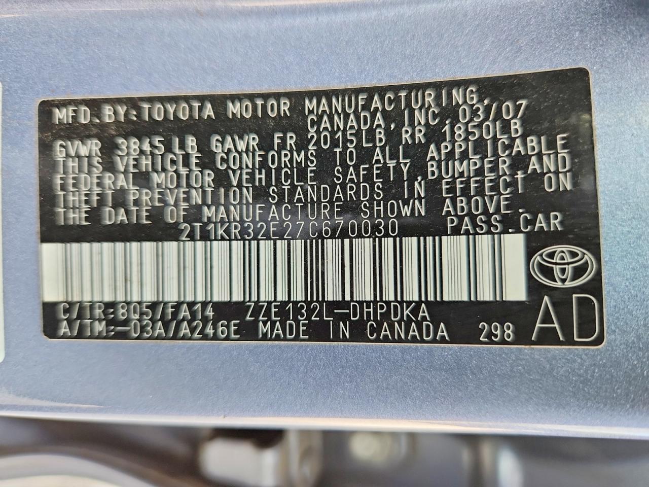 2007 TOYOTA COROLLA