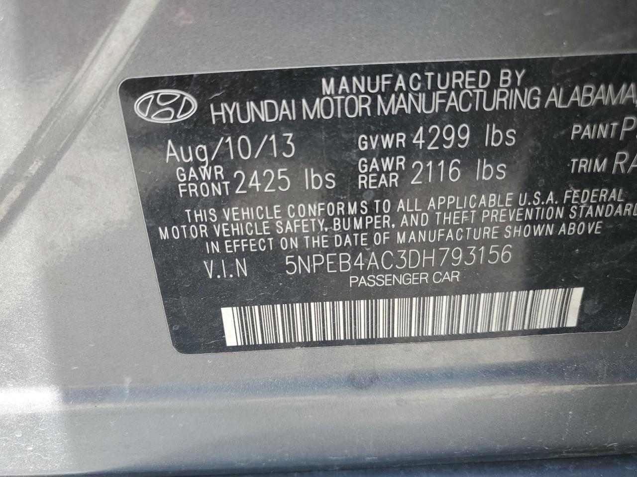 2013 HYUNDAI SONATA
