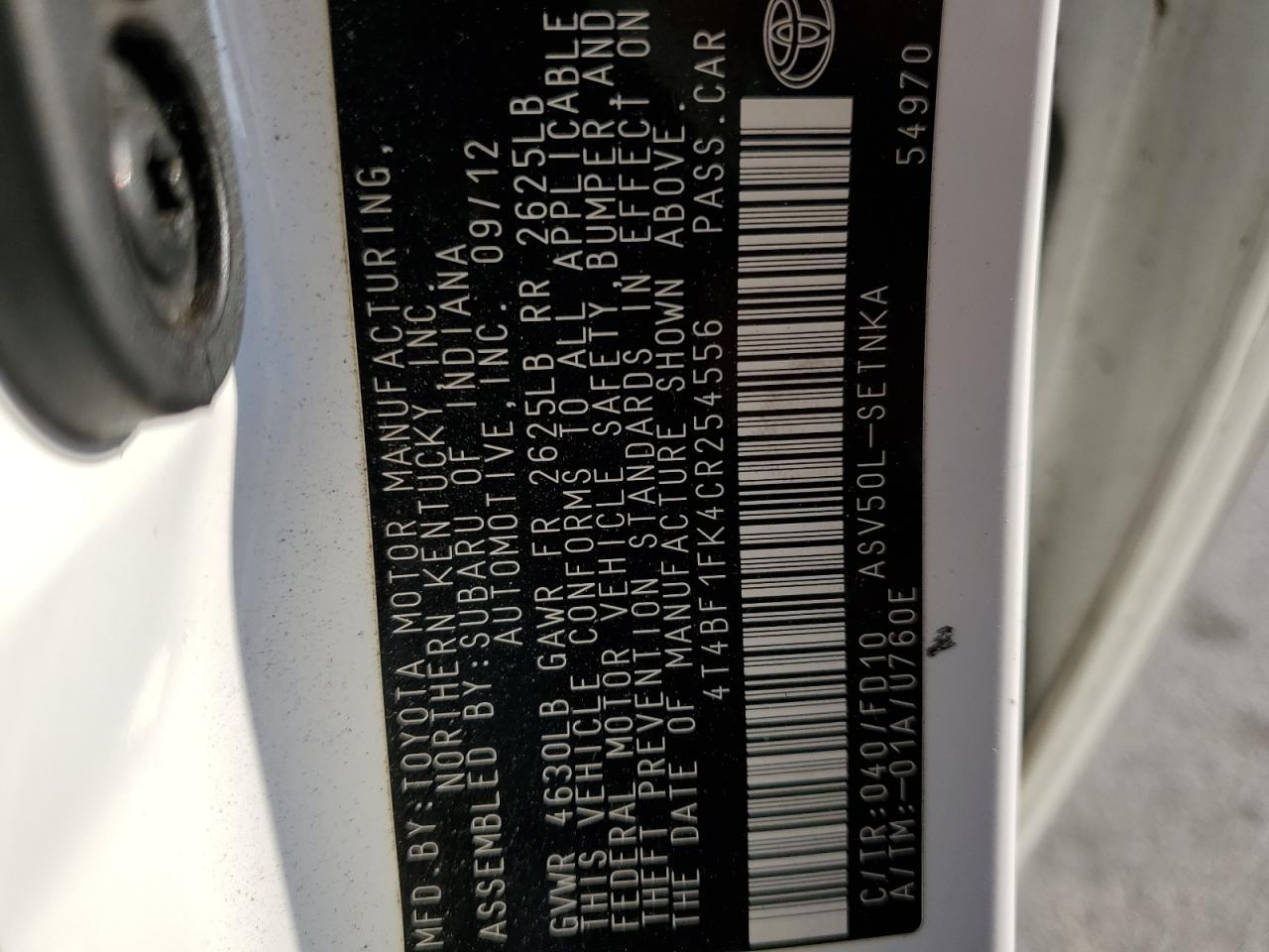 2012 TOYOTA CAMRY