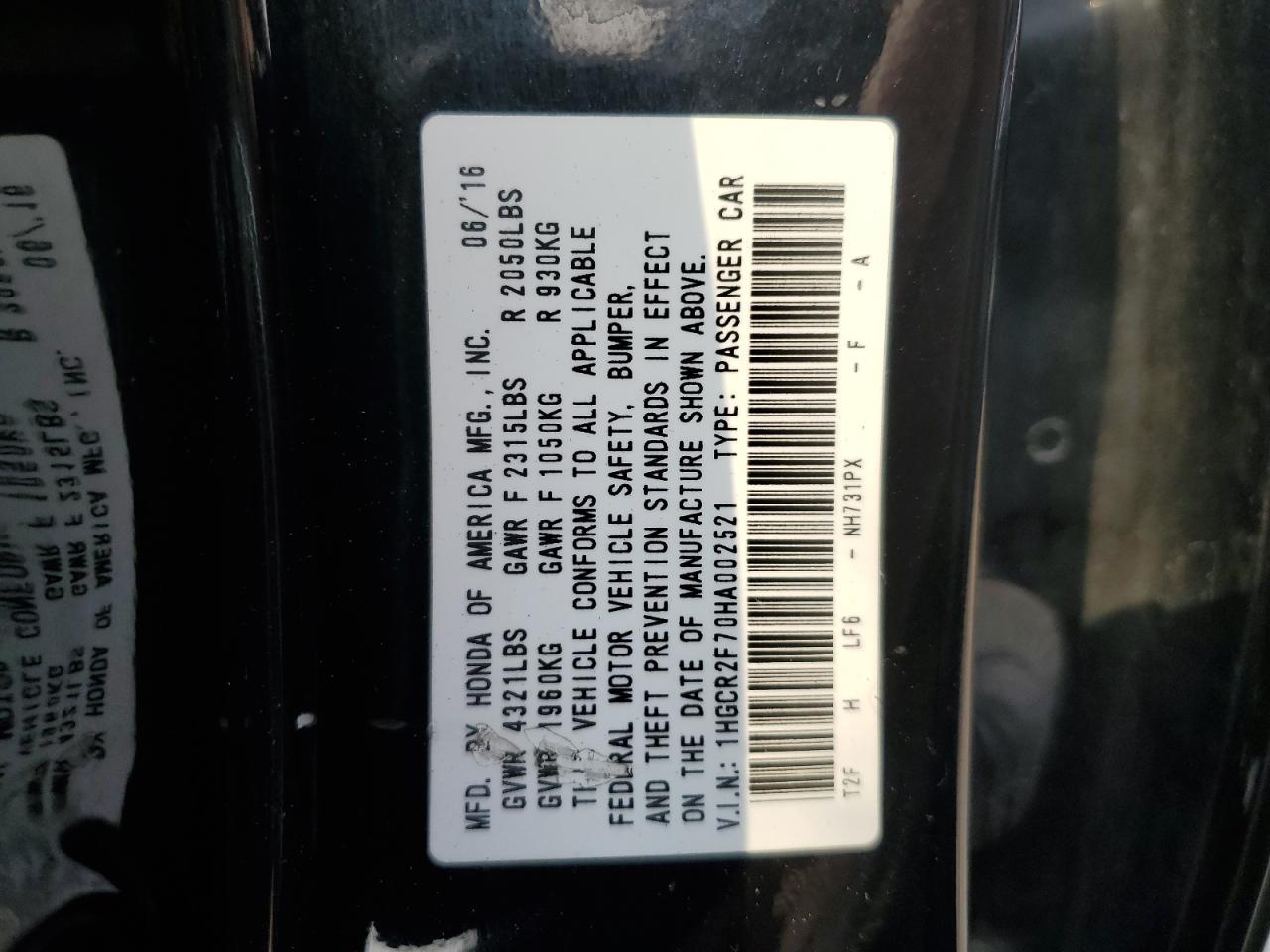 2017 HONDA ACCORD