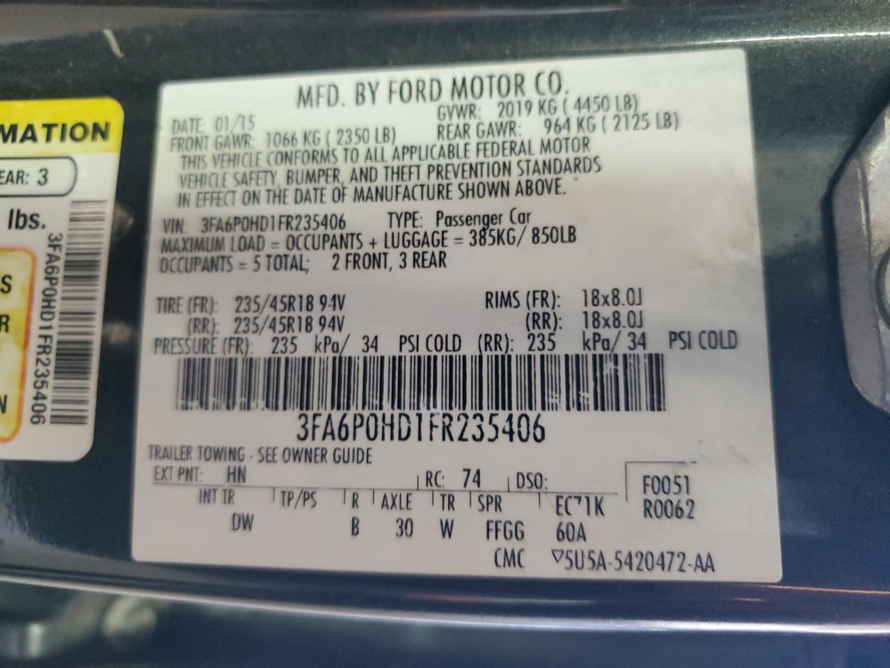 2015 FORD FUSION