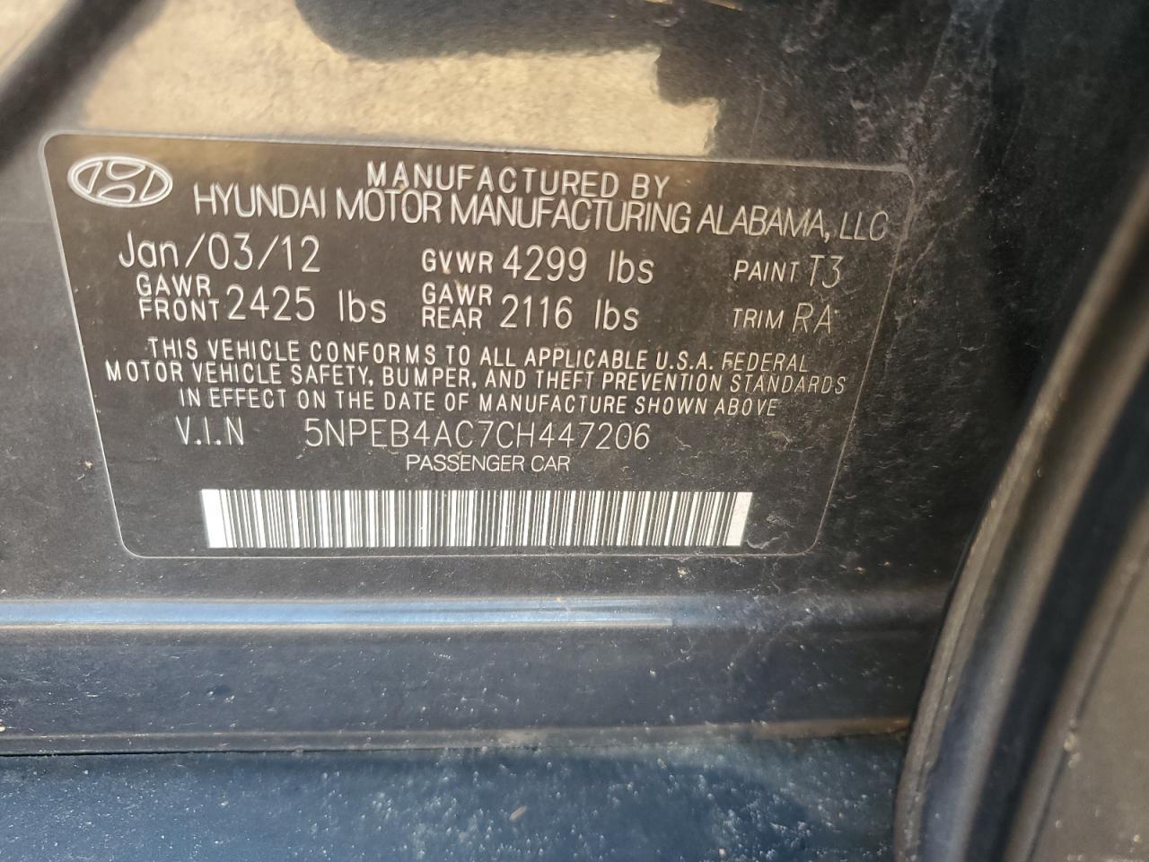 2012 HYUNDAI SONATA