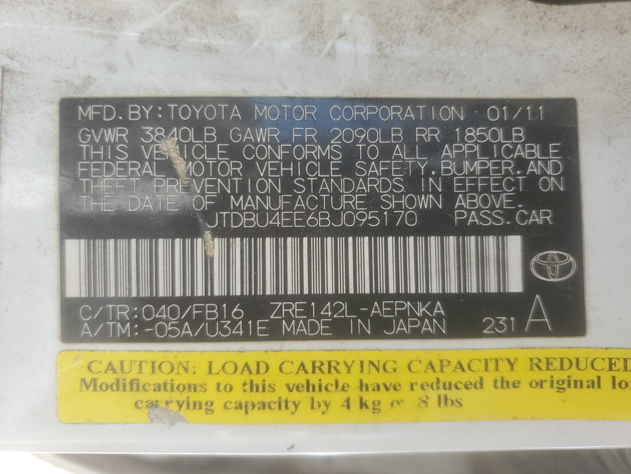 2011 TOYOTA COROLLA