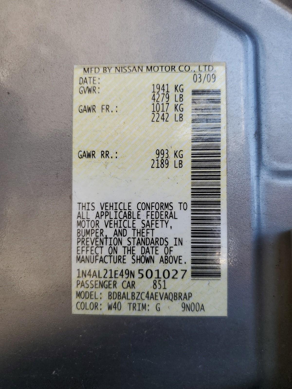 2009 NISSAN ALTIMA