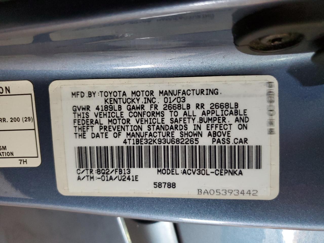 2003 TOYOTA CAMRY