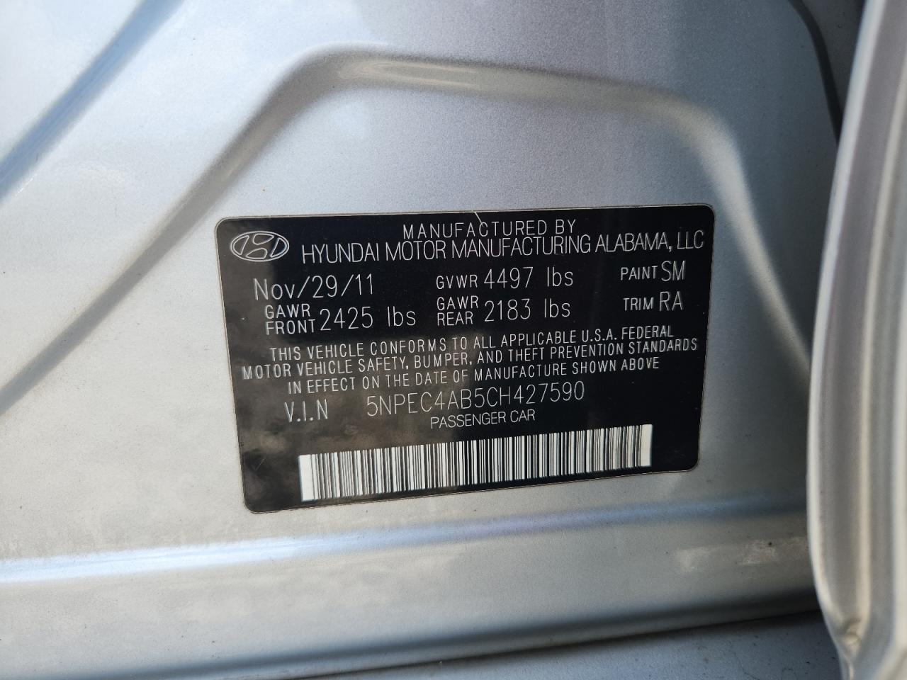 2012 HYUNDAI SONATA