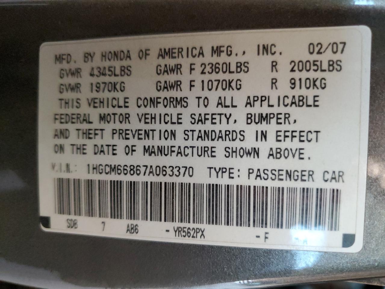 2007 HONDA ACCORD