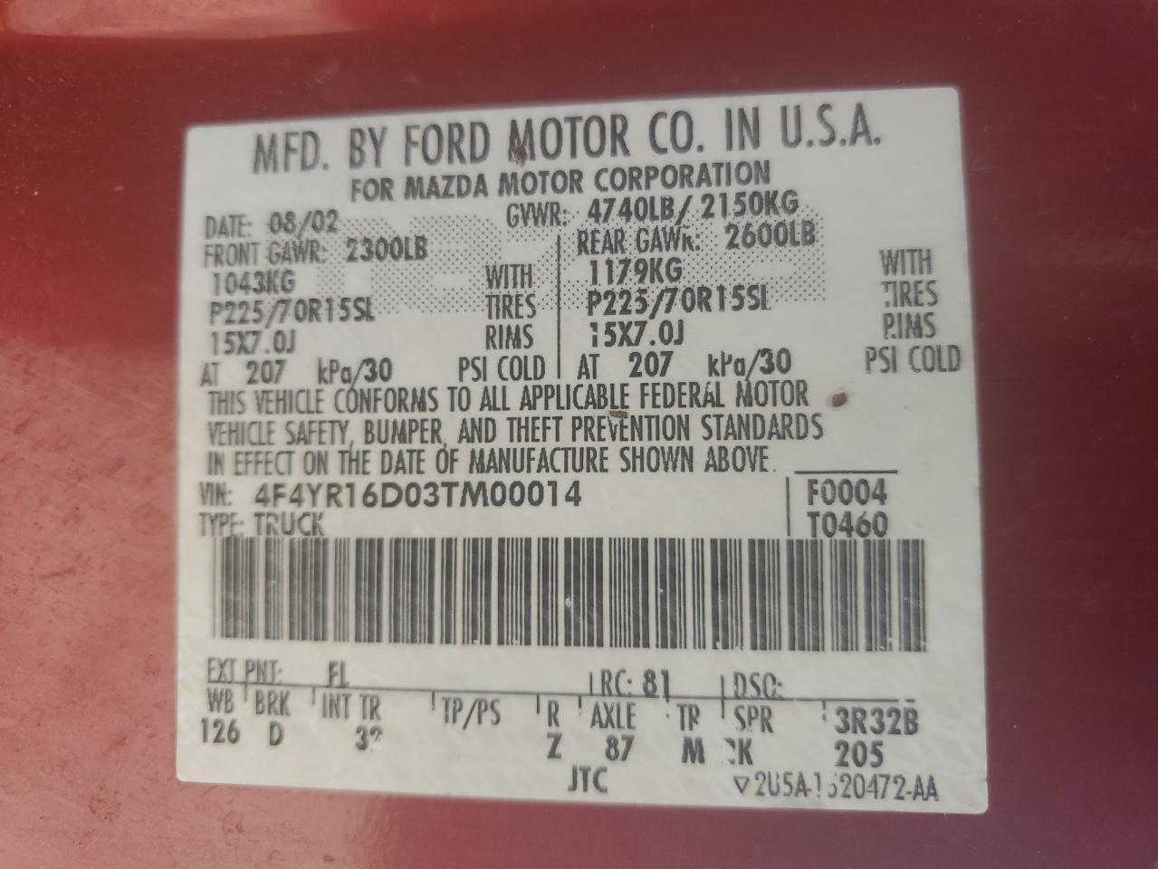 2003 MAZDA B2300