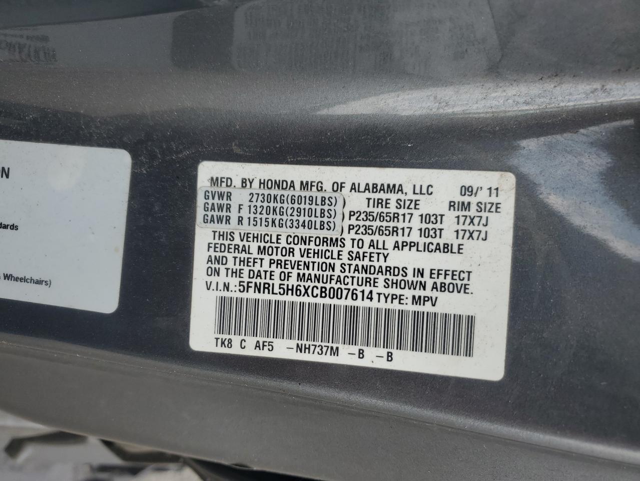 2012 HONDA ODYSSEY