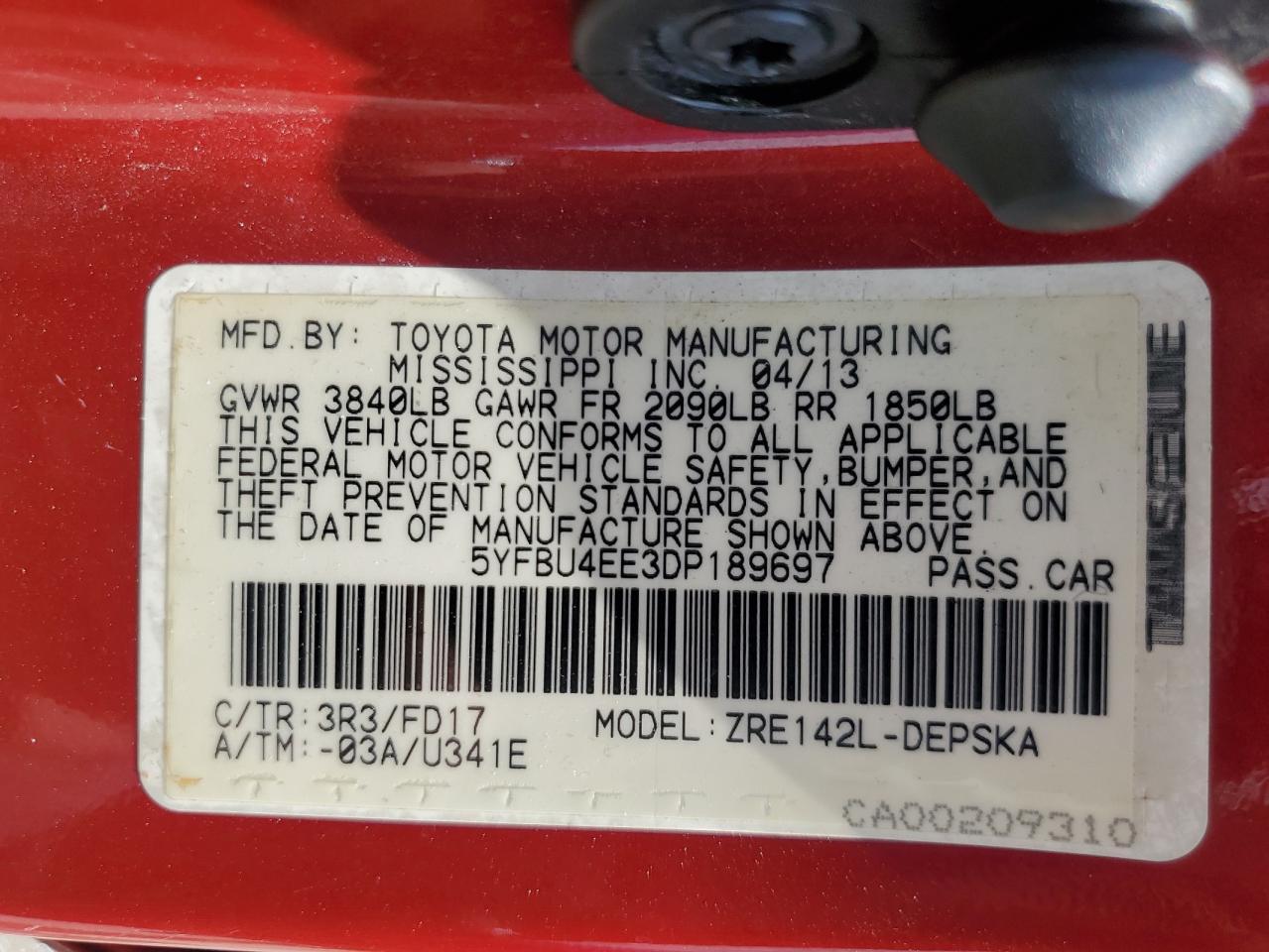 2013 TOYOTA COROLLA
