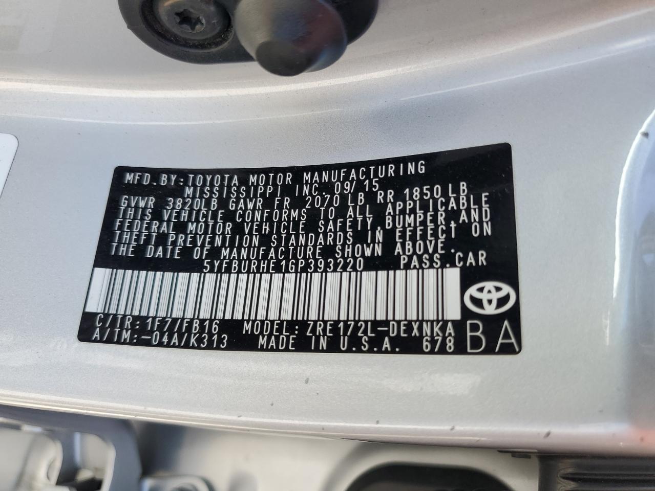 2016 TOYOTA COROLLA