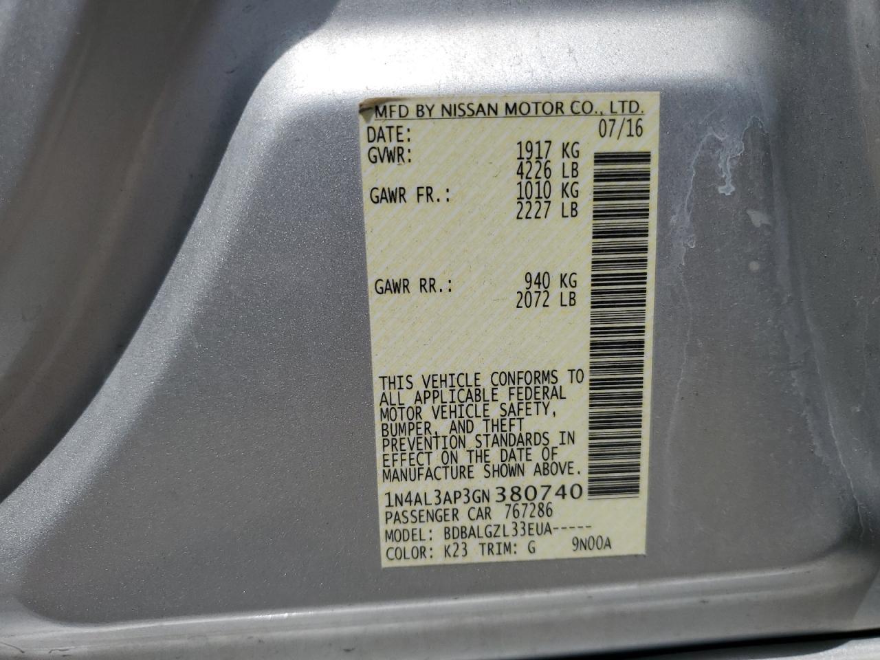 2016 NISSAN ALTIMA