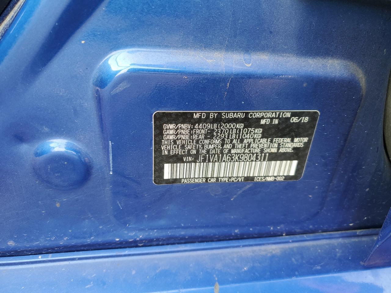 2019 SUBARU WRX