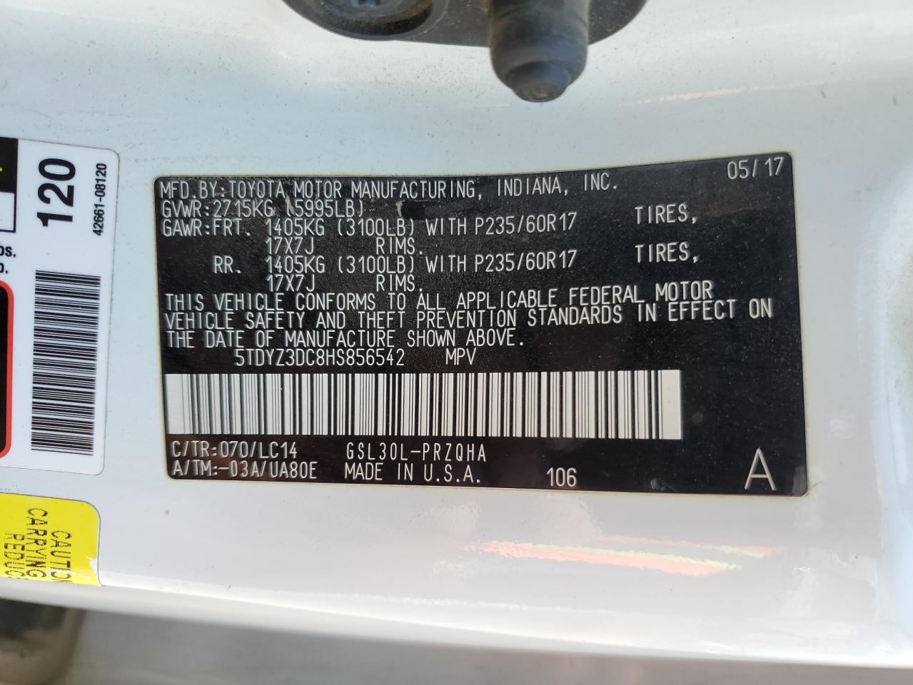 2017 TOYOTA SIENNA