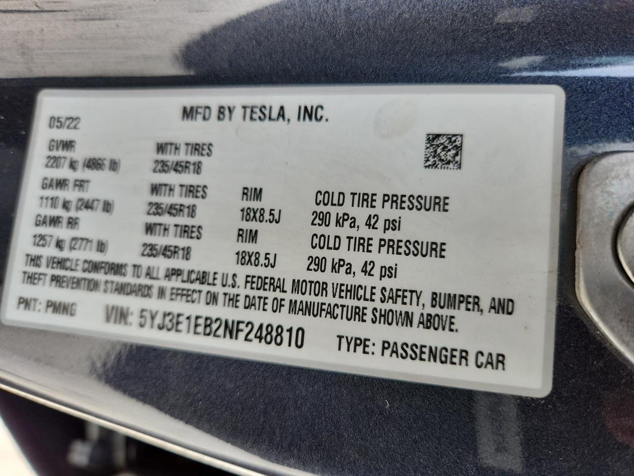2022 TESLA MODEL 3