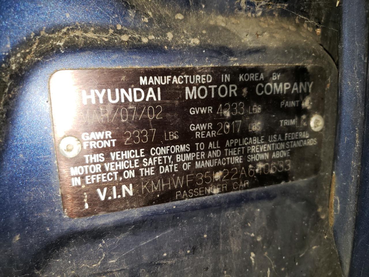 2002 HYUNDAI SONATA