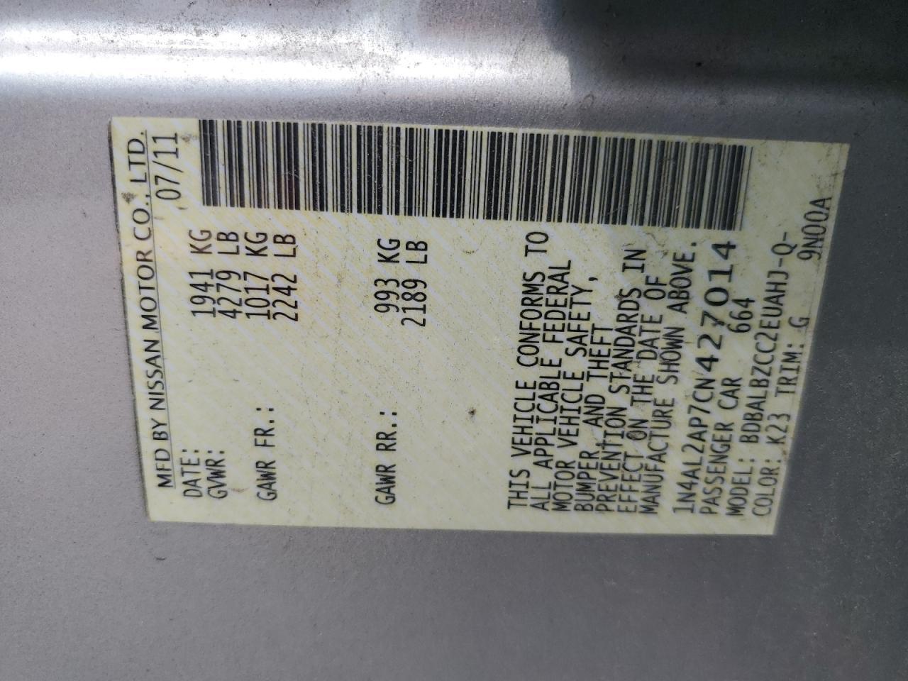 2012 NISSAN ALTIMA