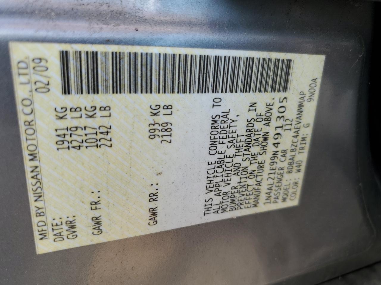 2009 NISSAN ALTIMA