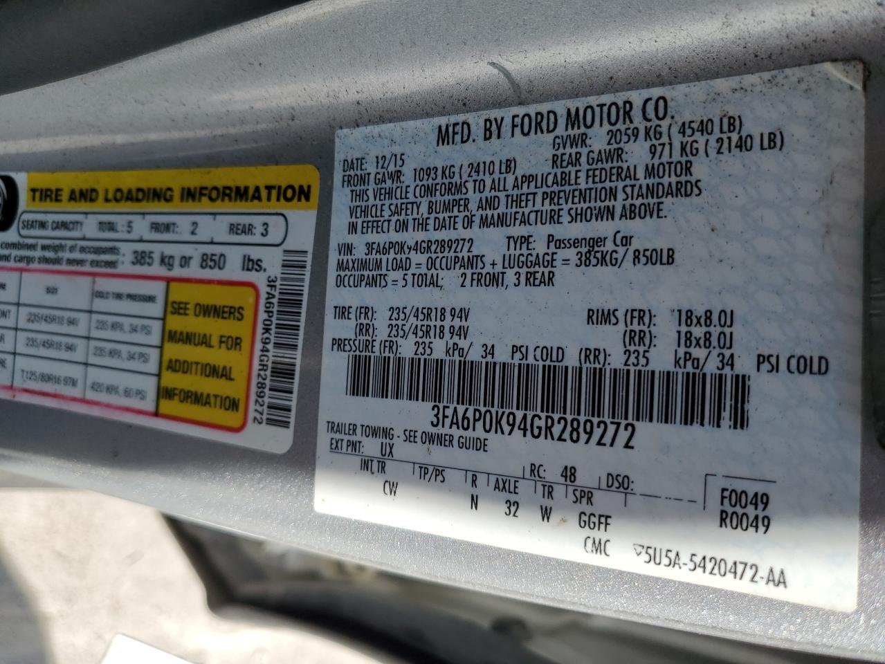 2016 FORD FUSION