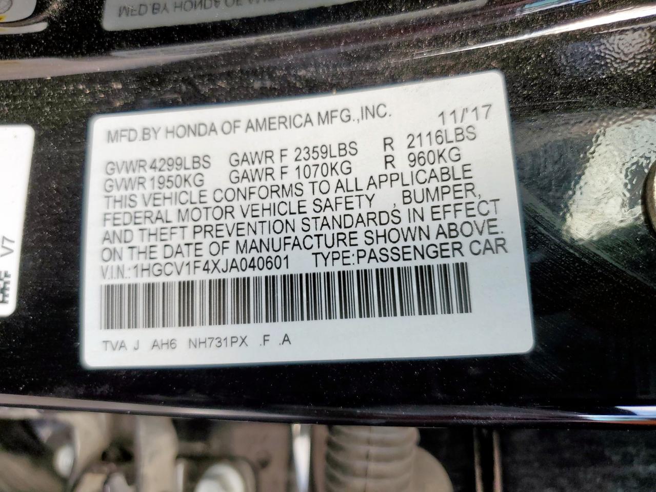 2018 HONDA ACCORD