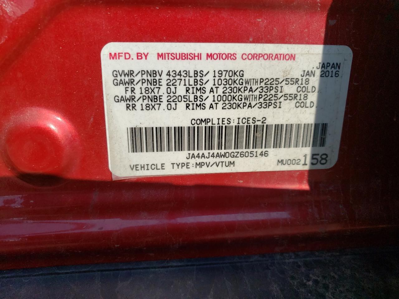 2016 MITSUBISHI RVR