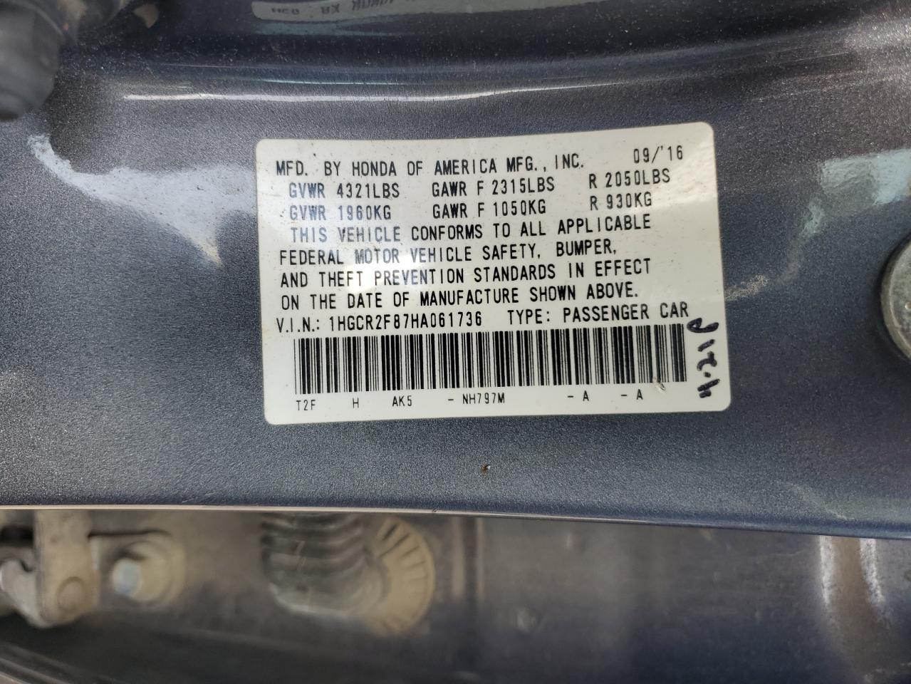 2017 HONDA ACCORD