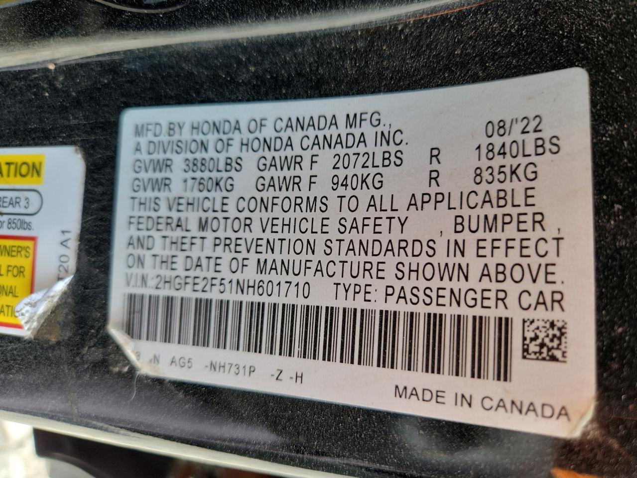 2022 HONDA CIVIC