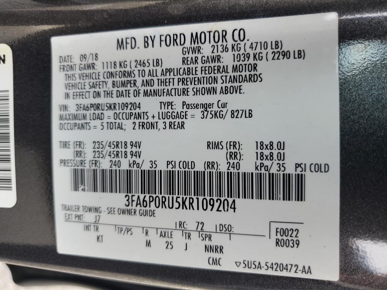 2019 FORD FUSION